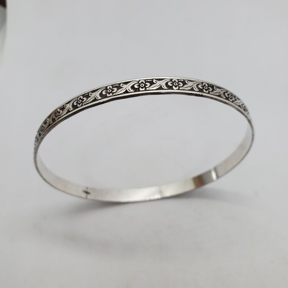 Sterling Silver Floral Bangle Bracelet 925